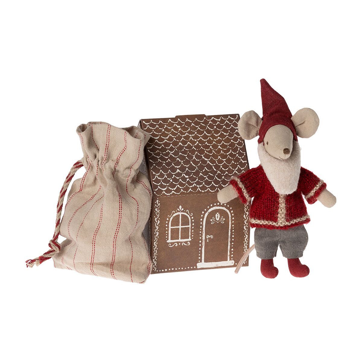 Maileg Großer Bruder Weihnachtsmann Maus mit Lebkuchenhaus