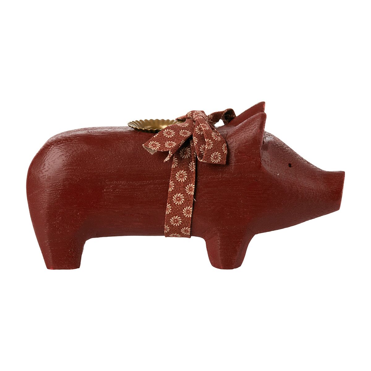 DELISTED Maileg Holzschwein, roter Kerzenhalter, medium, 1-flammig, 18cm