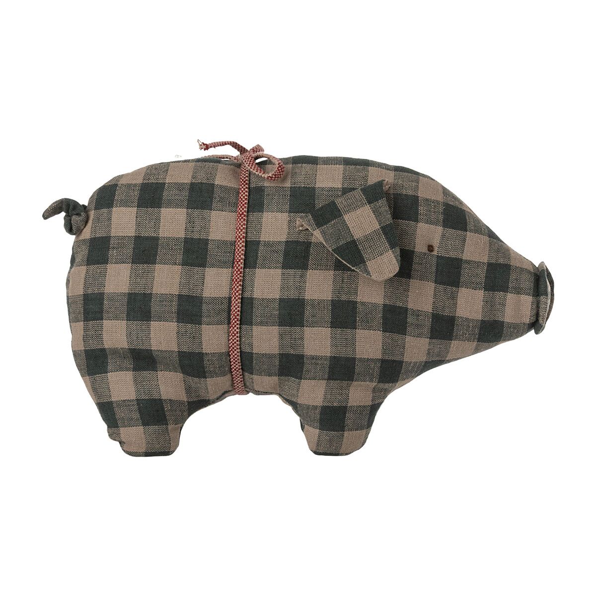 DELISTED Maileg Stoffschwein „Grün kariert“, Leinen, small, H16cm – Bild 2