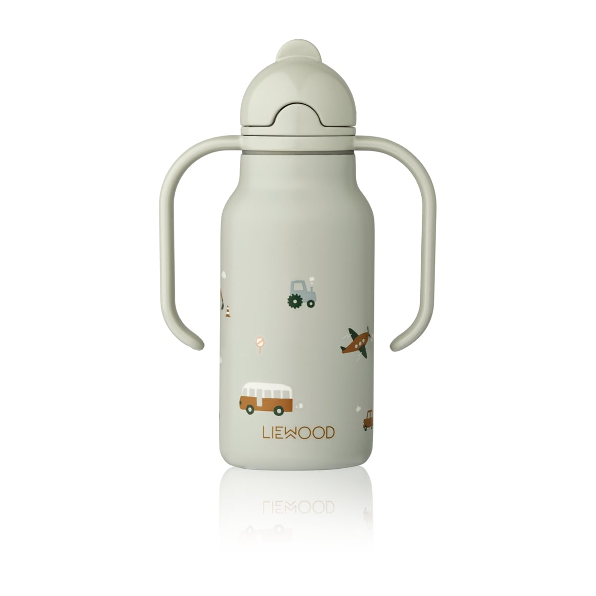 Liewood Edelstahl Trinkflasche Kimmie „Vehicles / Dove blue“ mit Griffen