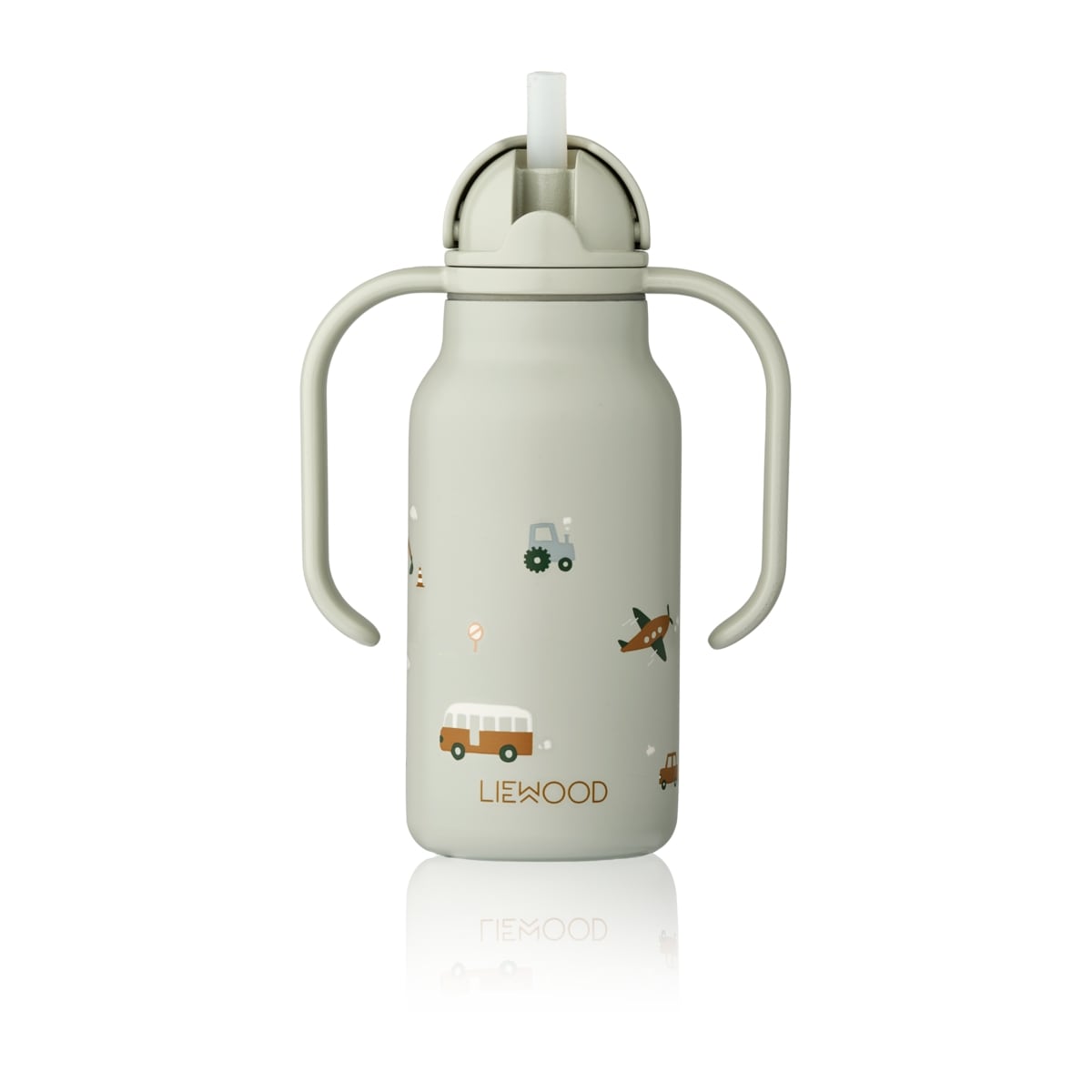 Liewood Edelstahl Trinkflasche Kimmie „Vehicles / Dove blue“ mit Griffen – Bild 5