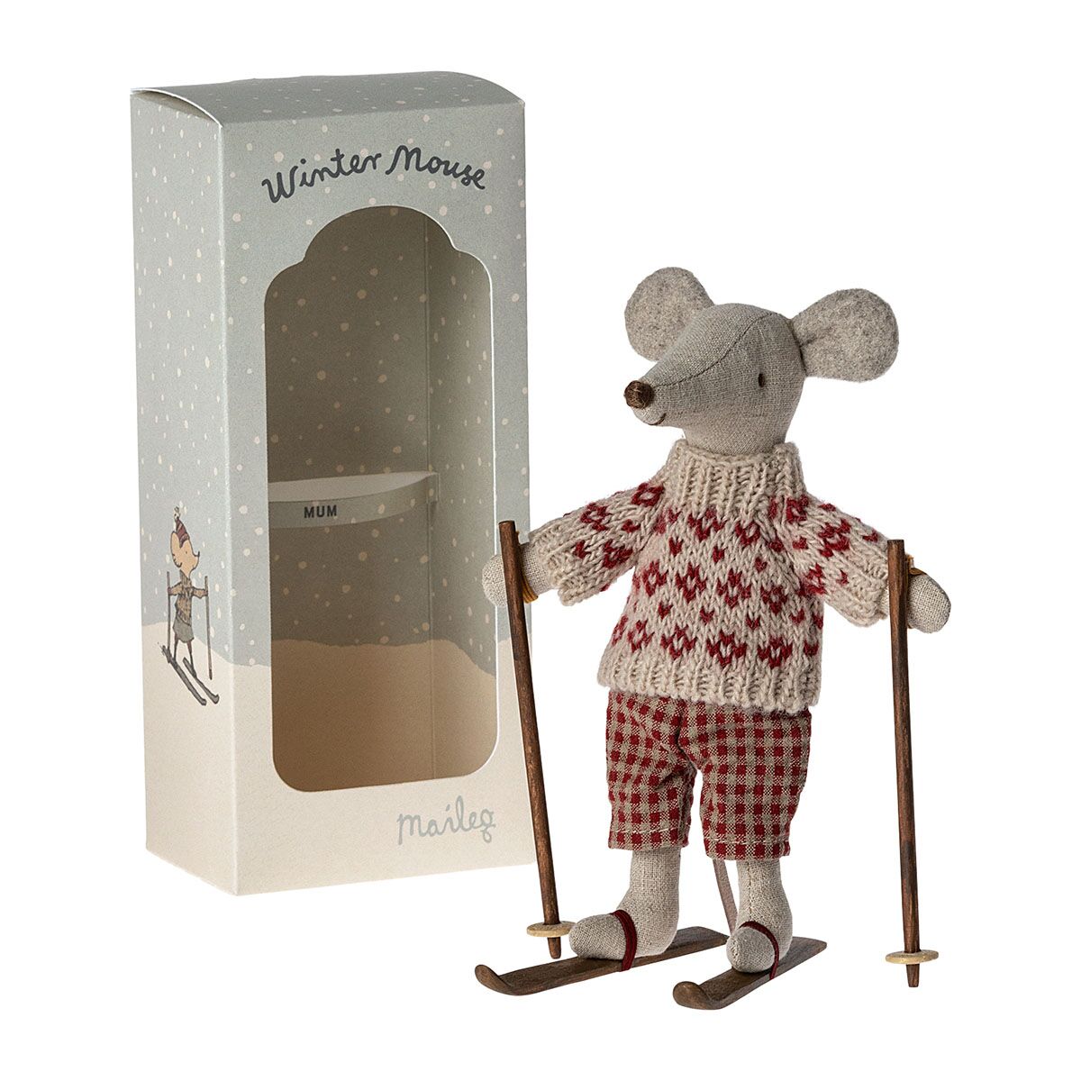 DELISTED Maileg Mama Wintermaus mit Ski, H15cm – Bild 2