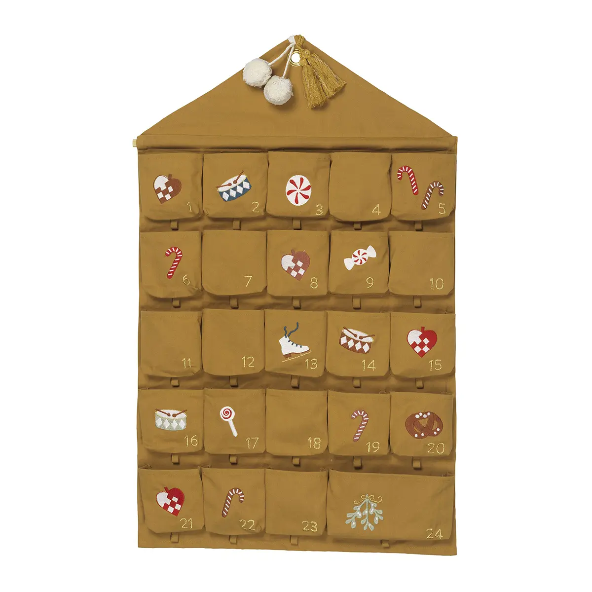 Fabelab Weihnachtskalender mit Nostalgie-Stickerei „Ochre“, 80x50cm