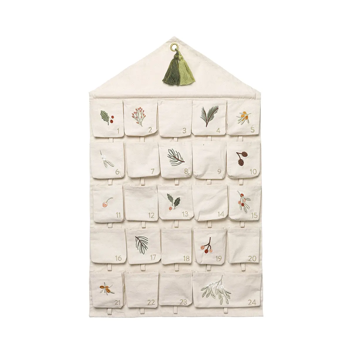 Fabelab Weihnachtskalender mit Stickerei „Yule Greens embroidery / Natural“, 80x50cm
