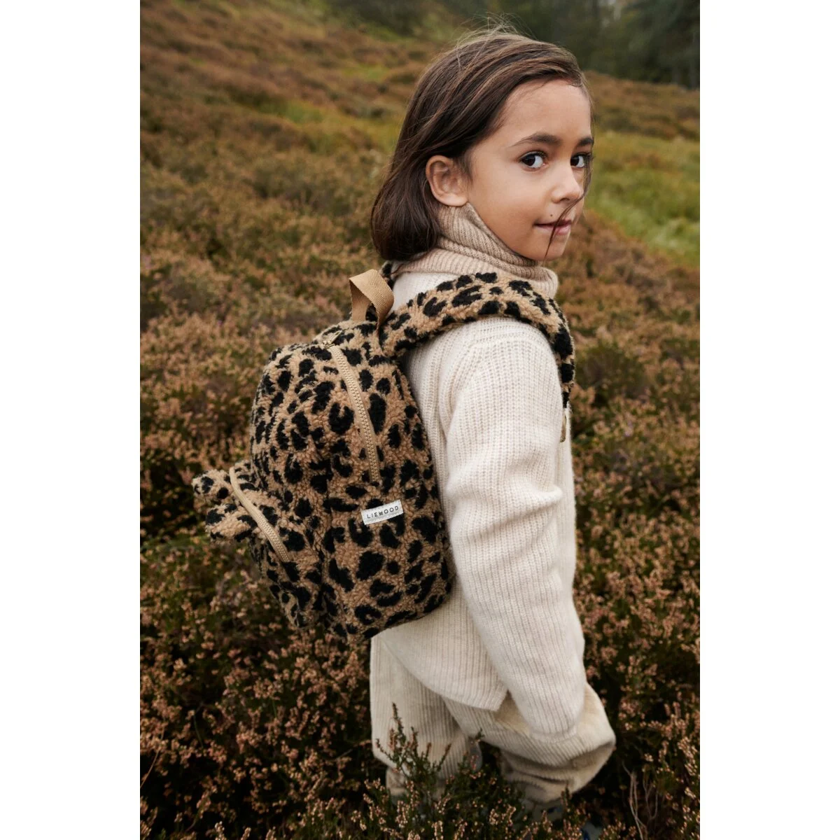 Liewood Allan Fleece-Rucksack mit Ohren „Mega leo / Oat mix“, mittel, 28x23x11cm, 3-7 Jahre