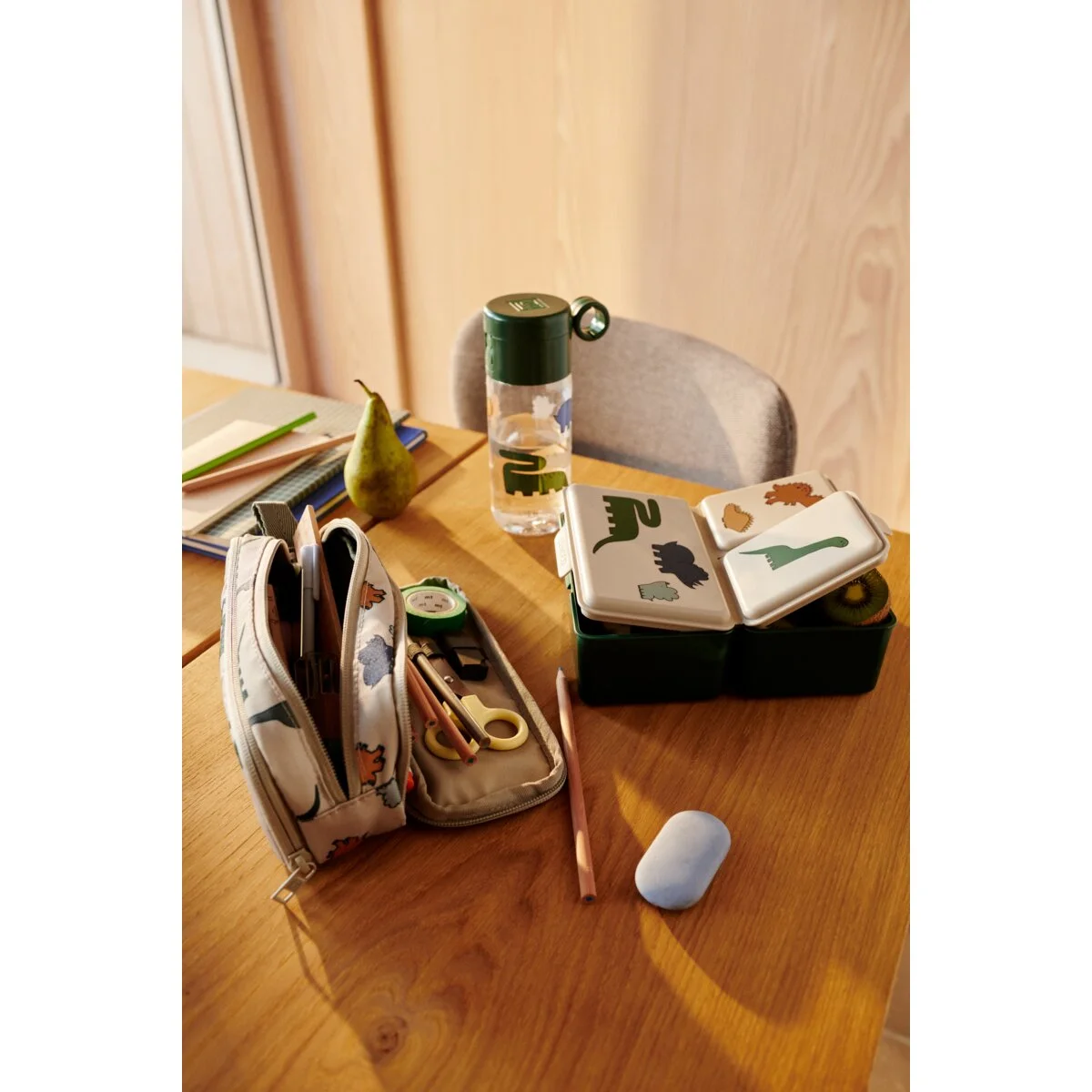 Liewood Lunchbox Driss „Dinosaurs / Nebelgrau“, 19x15x7cm