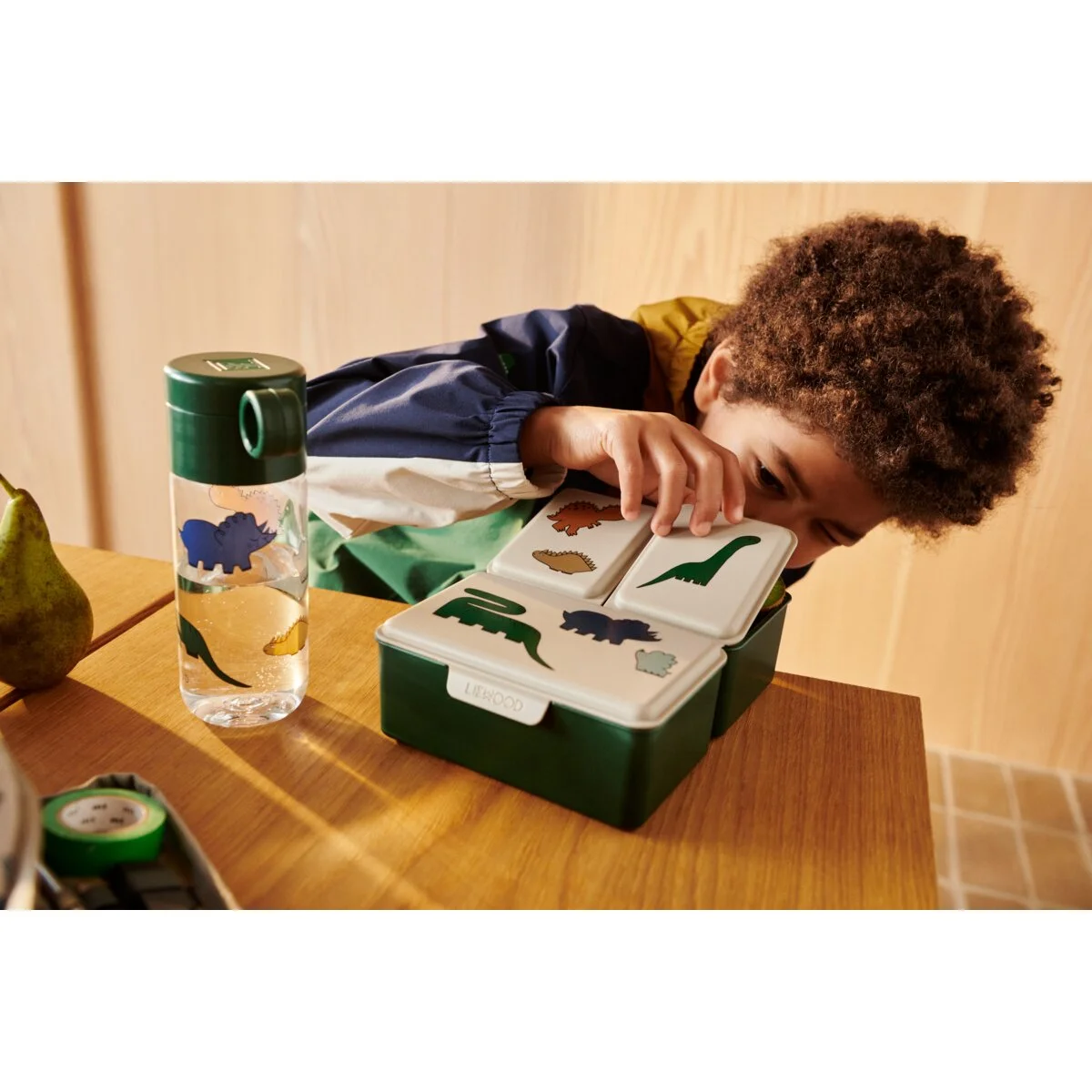 Liewood Lunchbox Driss „Dinosaurs / Nebelgrau“, 19x15x7cm