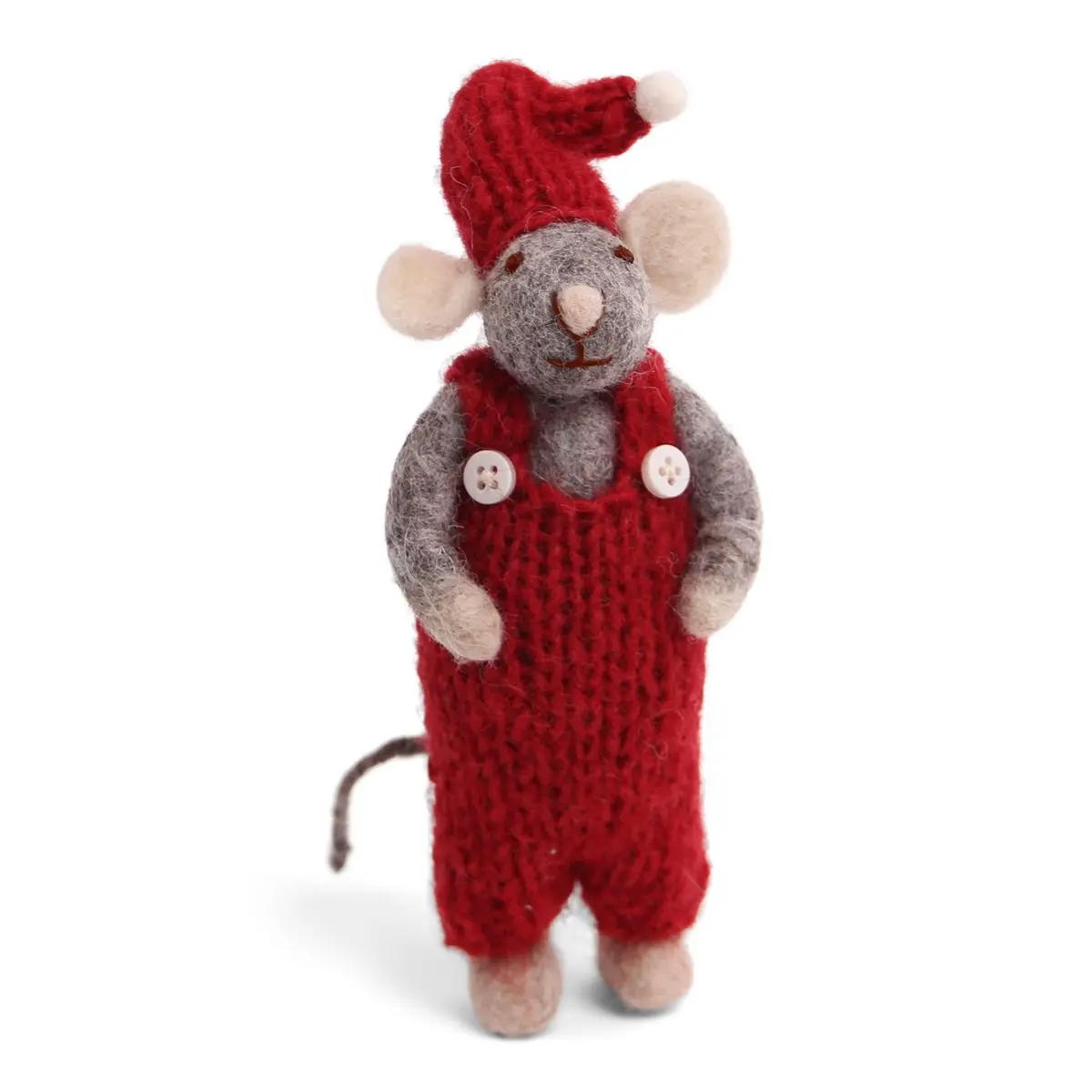 Gry & Sif Weihnachtsmaus „graue Maus / rote Latzhose“ 12cm