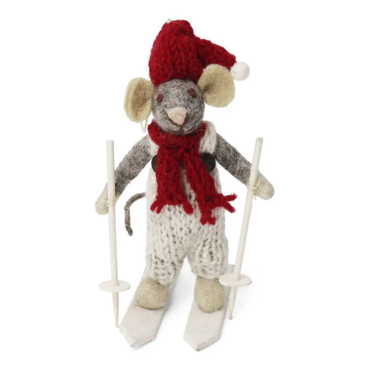 Gry & Sif Weihnachtsmaus „weiße Maus / Ski und hellgraue Hose“ 12cm