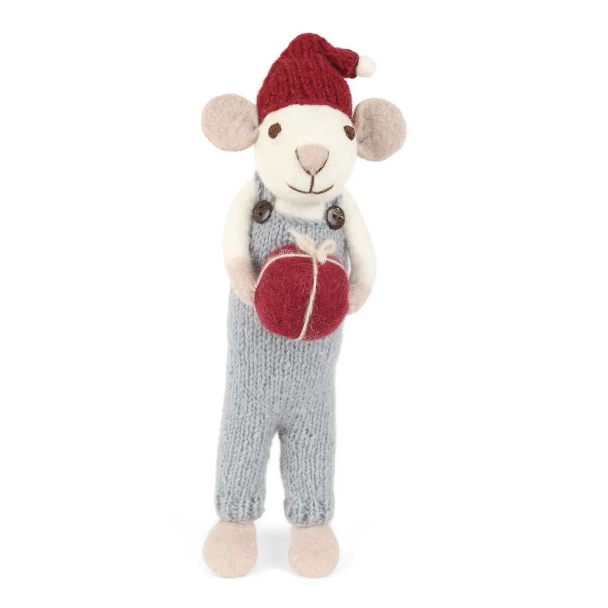 Gry & Sif Weihnachtsmaus „weiße Maus / hellblaue Hose und Geschenk“ 27cm