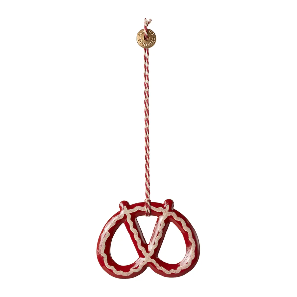 Maileg Weihnachtsbaumschmuck Brezel aus Metall „Streifen“ 5x6cm