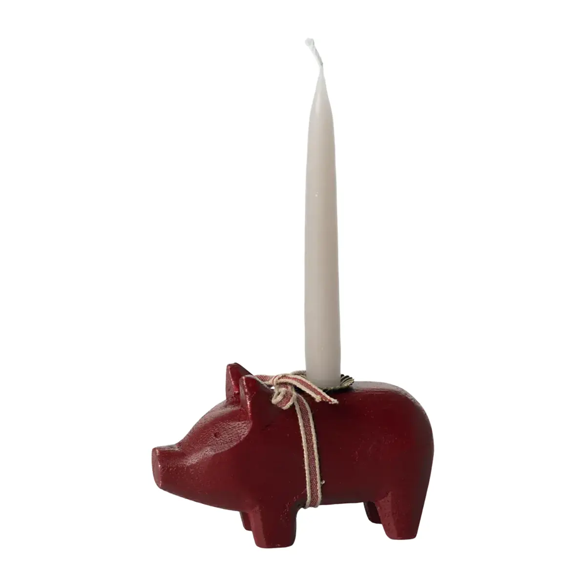 Maileg Holzschwein, roter Kerzenhalter, small, 1-flammig, 10cm