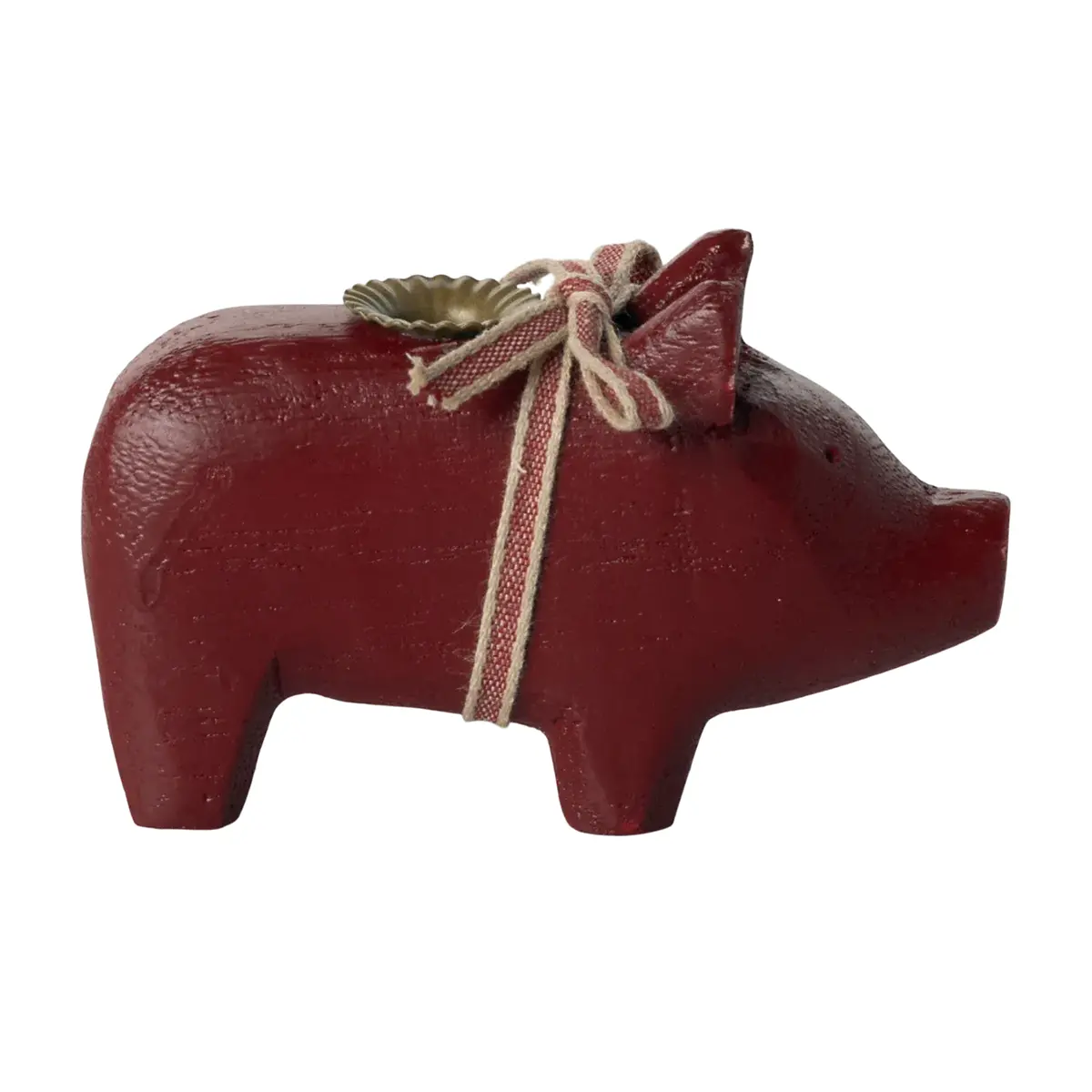 Maileg Holzschwein, roter Kerzenhalter, small, 1-flammig, 10cm