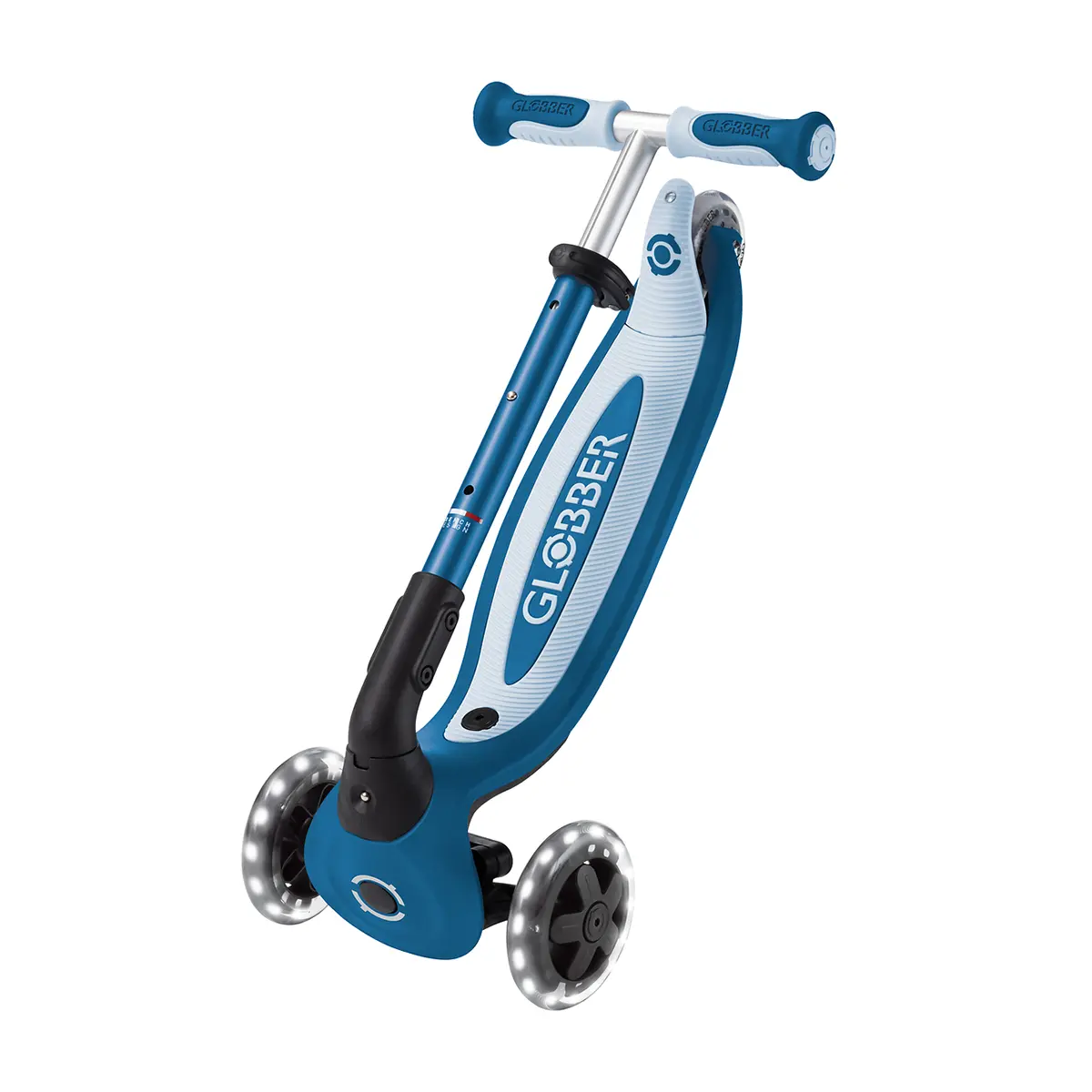 Globber 3-in-1 Roller Go-Up Baby Lights 360º mit Leuchtrollen – Petrol Blue, 15M-9J