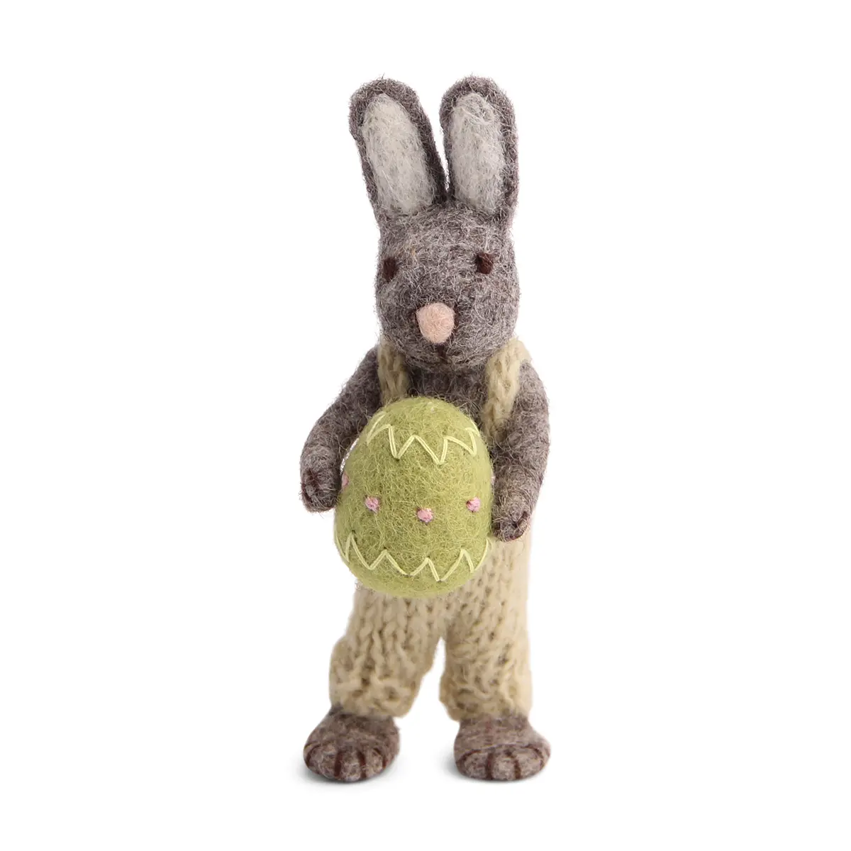 Gry & Sif Hasenfamilie „grauer Hase mit heller Latzhose und Osterei“ H13cm