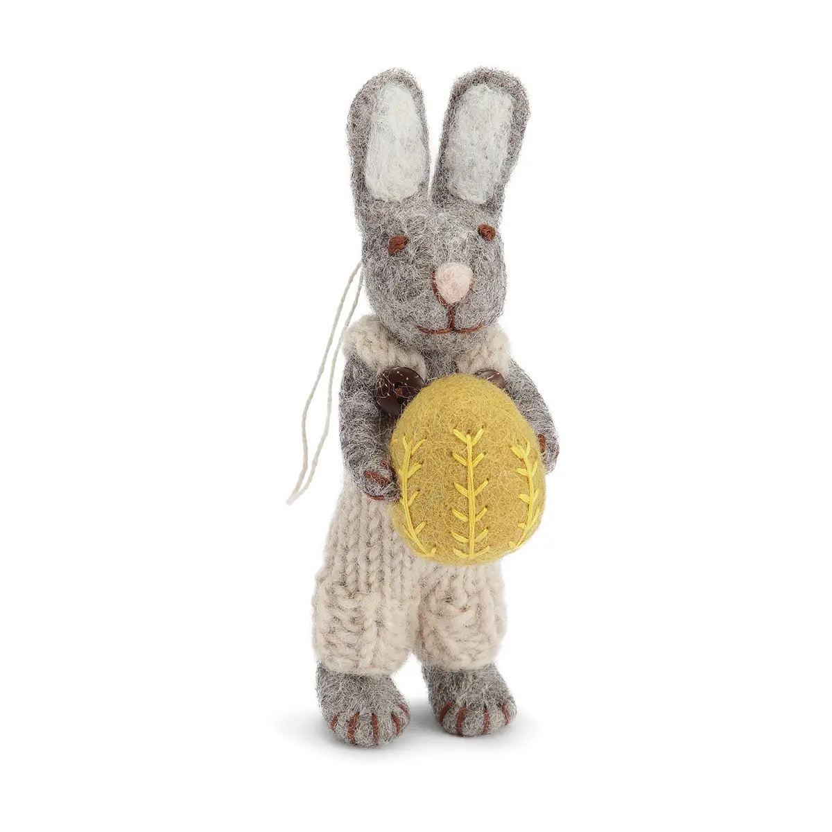 Gry & Sif Hasenfamilie „grauer Hase mit heller Latzhose und Osterei“ H14cm