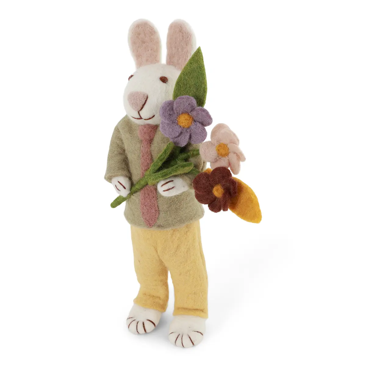 Gry & Sif Hasenfamilie „weißer Hase mit Krawatte und Blumenstrauß“ H27cm
