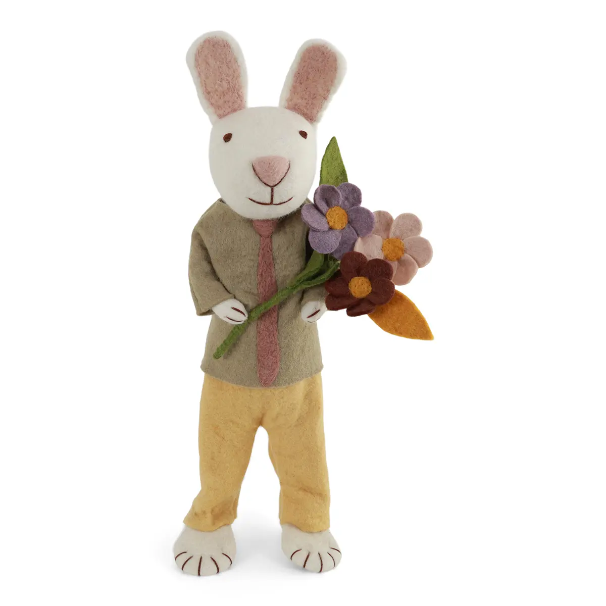Gry & Sif Hasenfamilie „weißer Hase mit Krawatte und Blumenstrauß“ H60cm