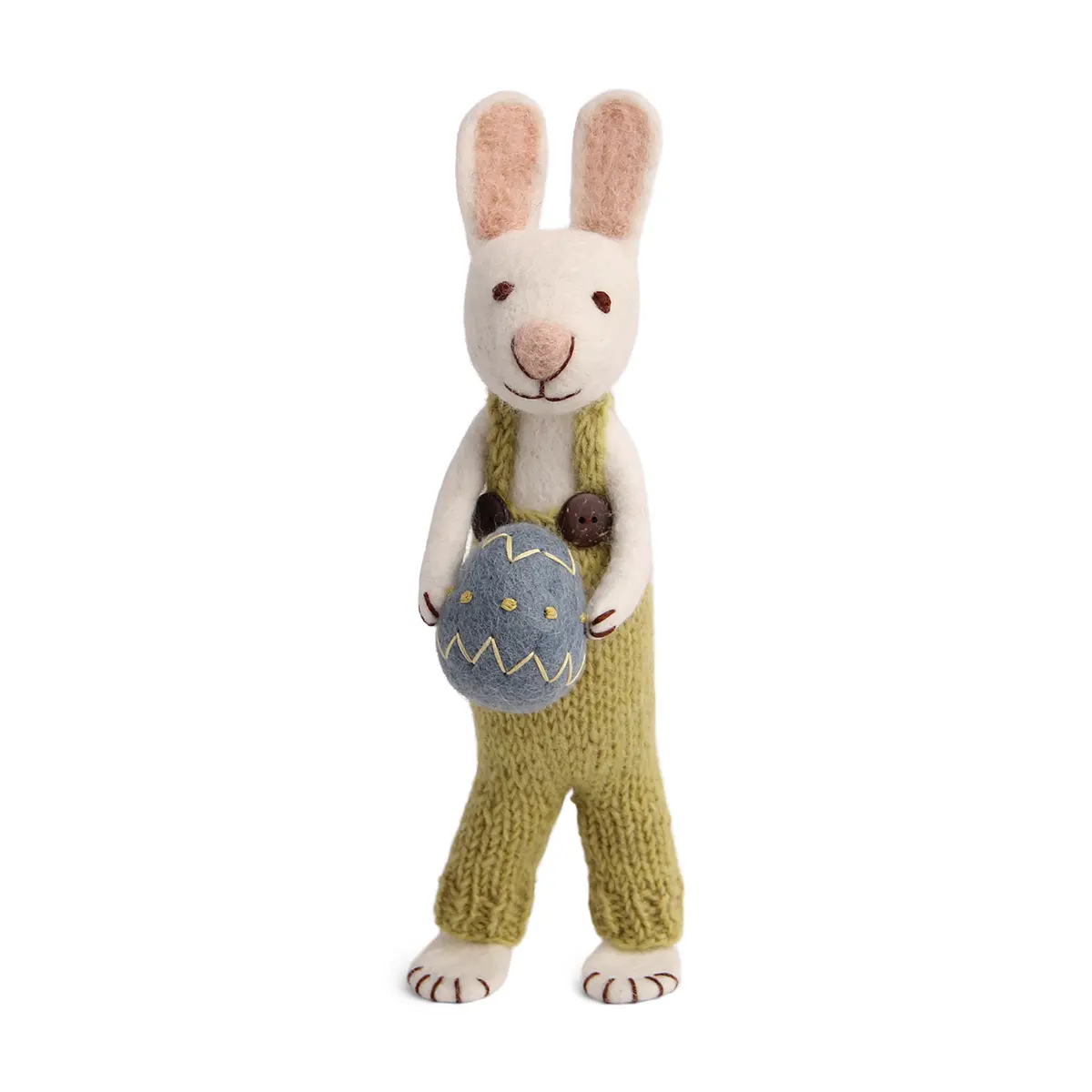 Gry & Sif Hasenfamilie „weißer Hase mit Latzhose und blauem Osterei“ H27cm