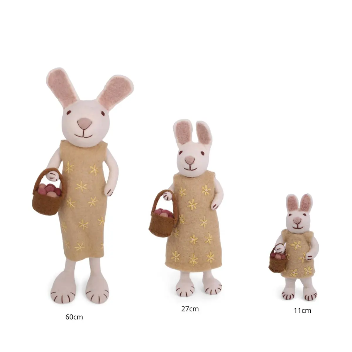 Gry & Sif Hasenfamilie „weißer Hase mit gelbem Kleid und Eierkorb“ H27cm