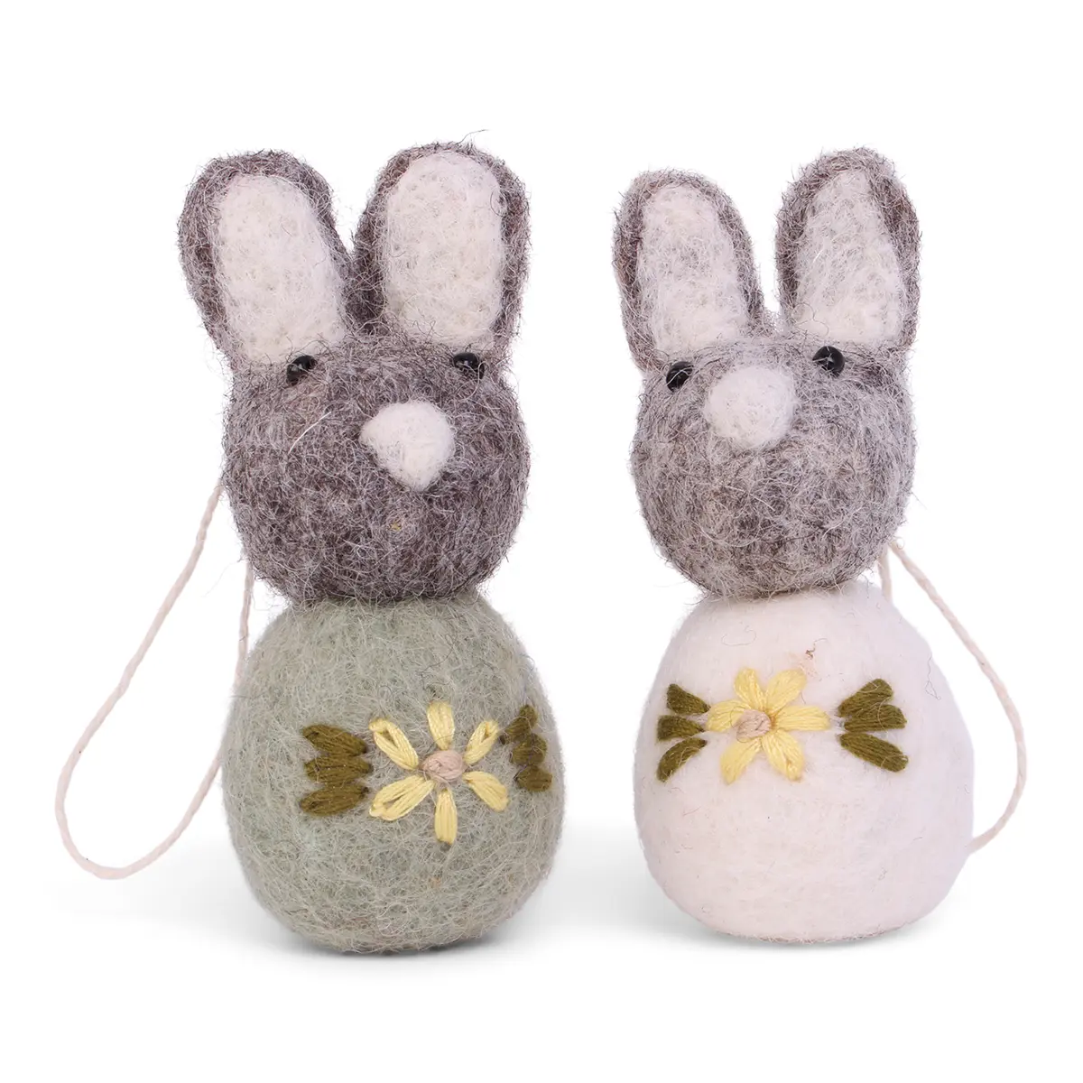Gry & Sif Osterhasen-Set „Grey / Flower Embroidery Green“ H7,5