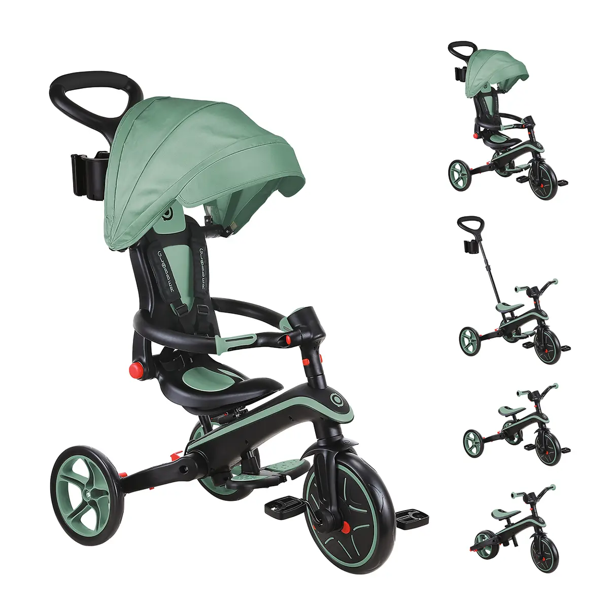 Globber Trike Explorer 4-in-1 – Olivgrün, faltbar, 10M-5J, mitwachsendes Dreirad