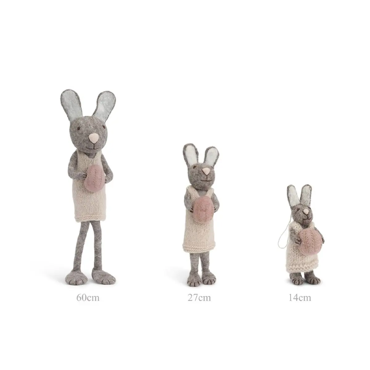 Gry & Sif Hasenfamilie „grauer Hase mit Kleid und rosa Osterei“ H14cm