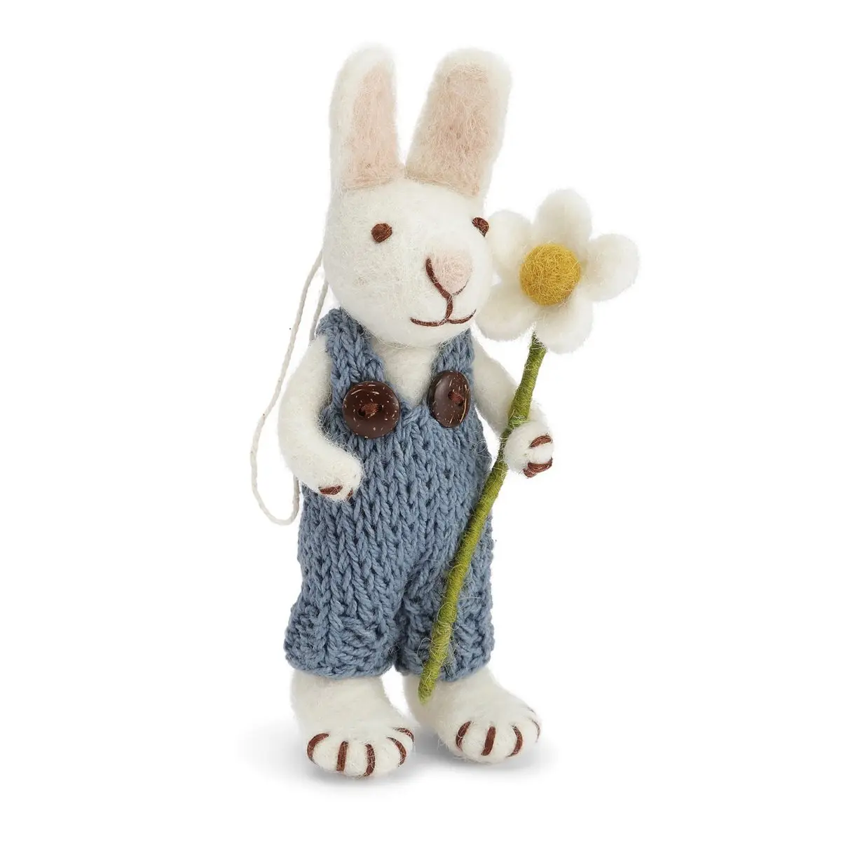 Gry & Sif Hasenfamilie „weißer Hase mit Latzhose und Margerite“ H14cm