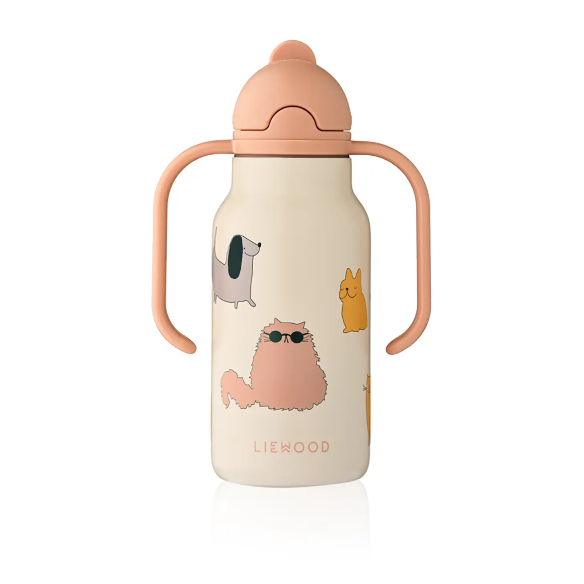 Liewood Edelstahl Trinkflasche Kimmie „Cats and Dogs / Sandy“ mit Griffen