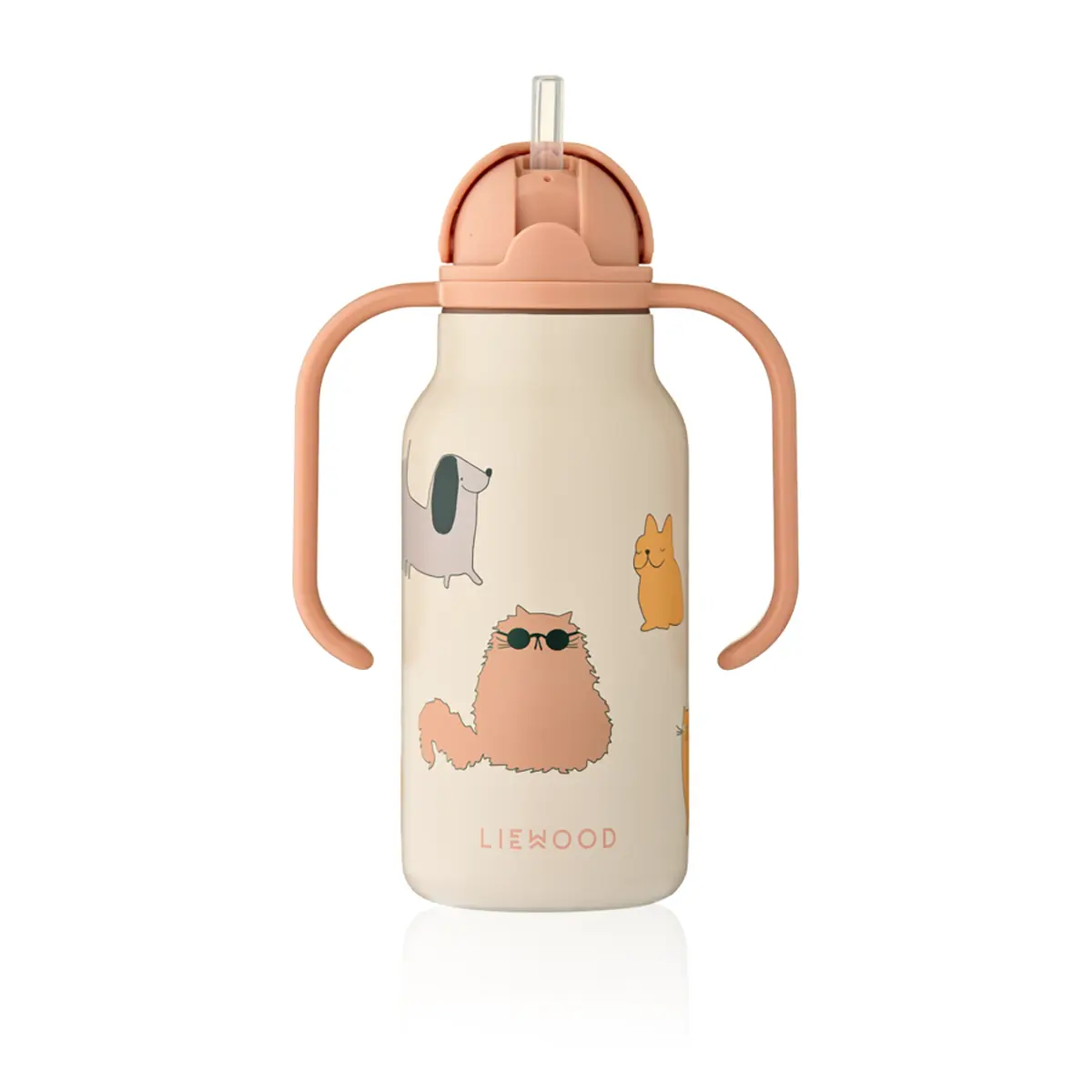 Liewood Edelstahl Trinkflasche Kimmie „Cats and Dogs / Sandy“ mit Griffen