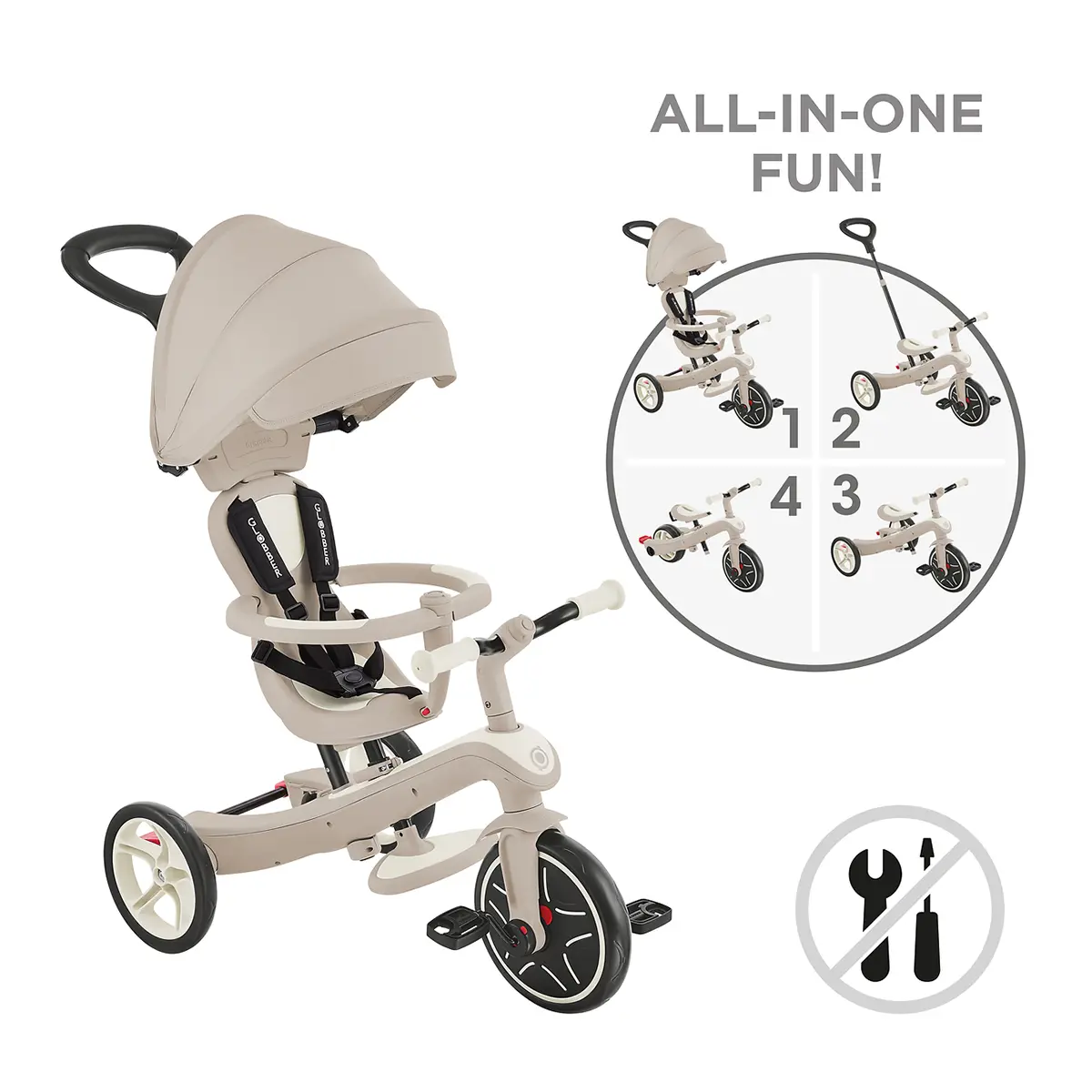Globber Trike Explorer 4in1, ECO, kokos weiß, 10M-5J, mitwachsendes Dreirad