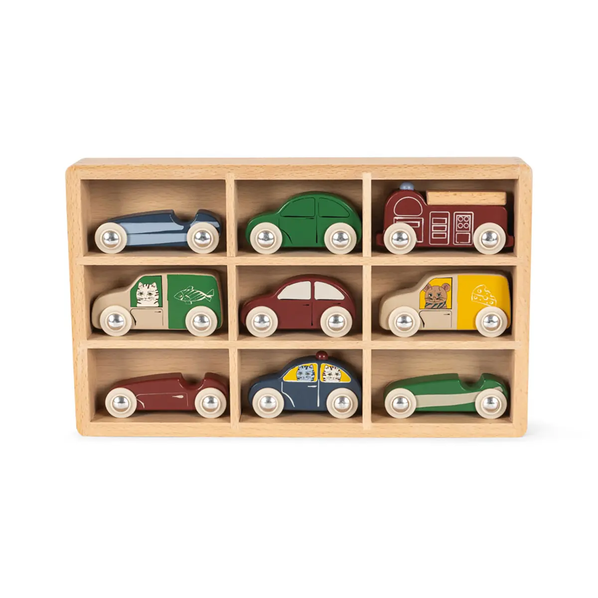 Konges Sløjd Holzauto-Set mit Setzkasten, 10-teilig, FSC®