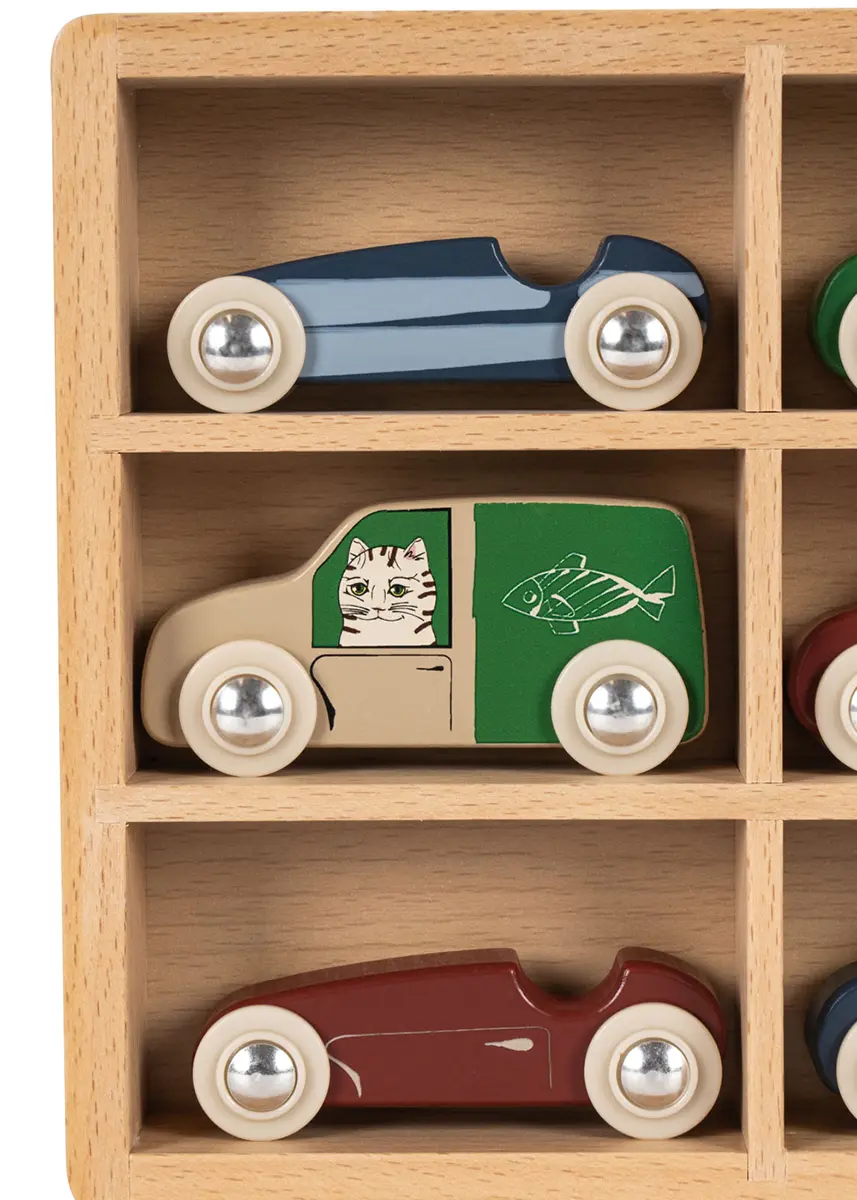 Konges Sløjd Holzauto-Set mit Setzkasten, 10-teilig, FSC®