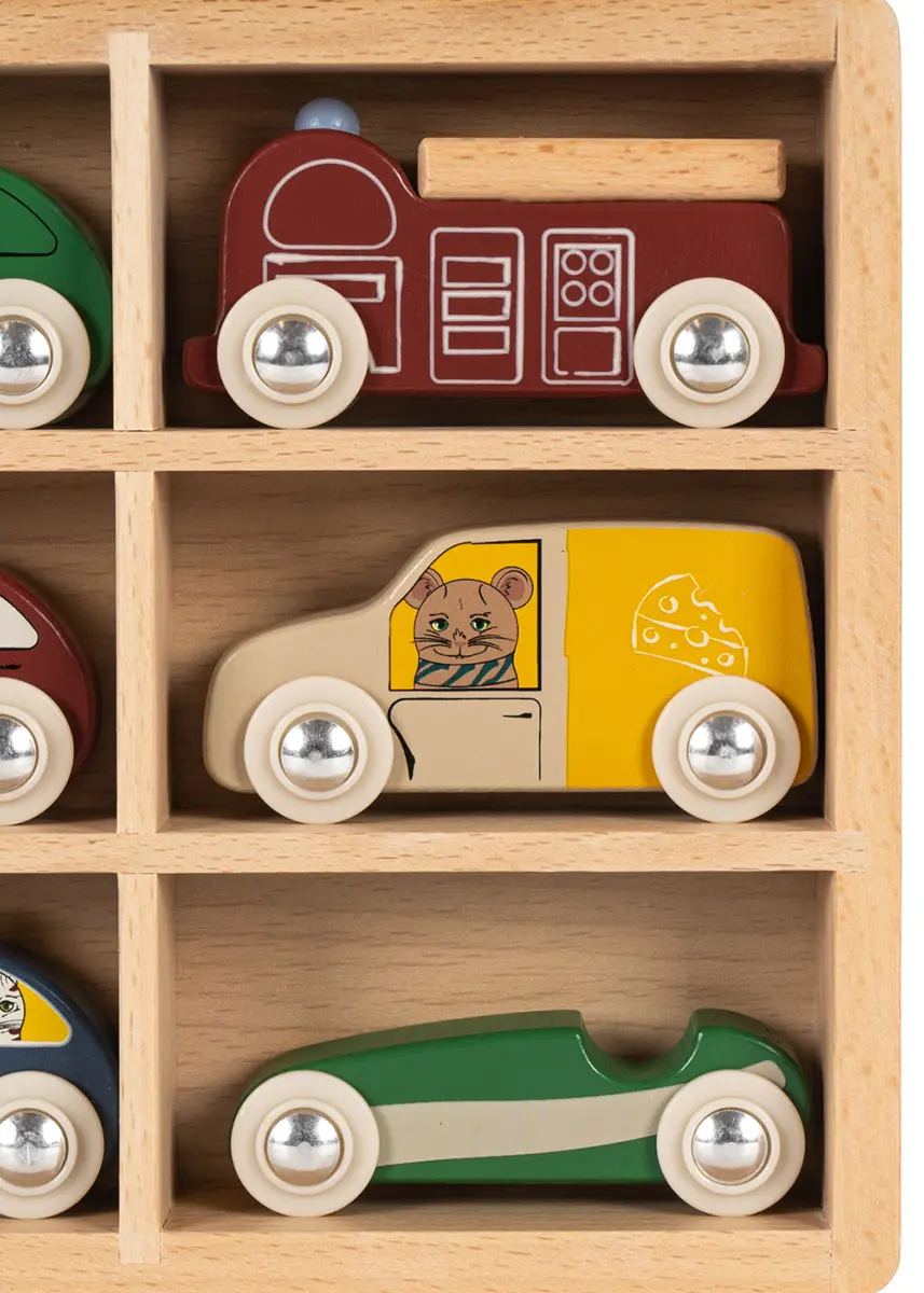 Konges Sløjd Holzauto-Set mit Setzkasten, 10-teilig, FSC®