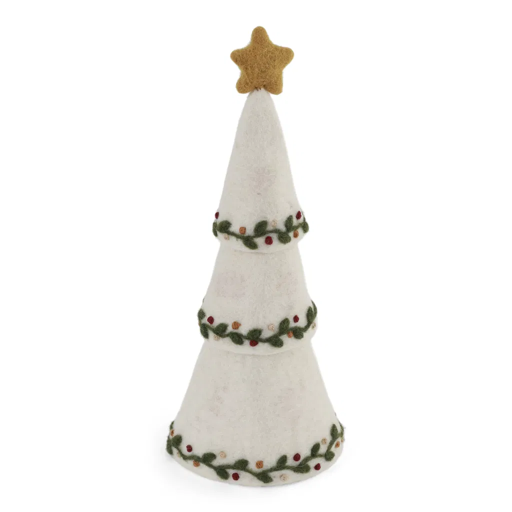 Gry & Sif „Weihnachtsbaum mit Stickerei, weiß“ H16cm