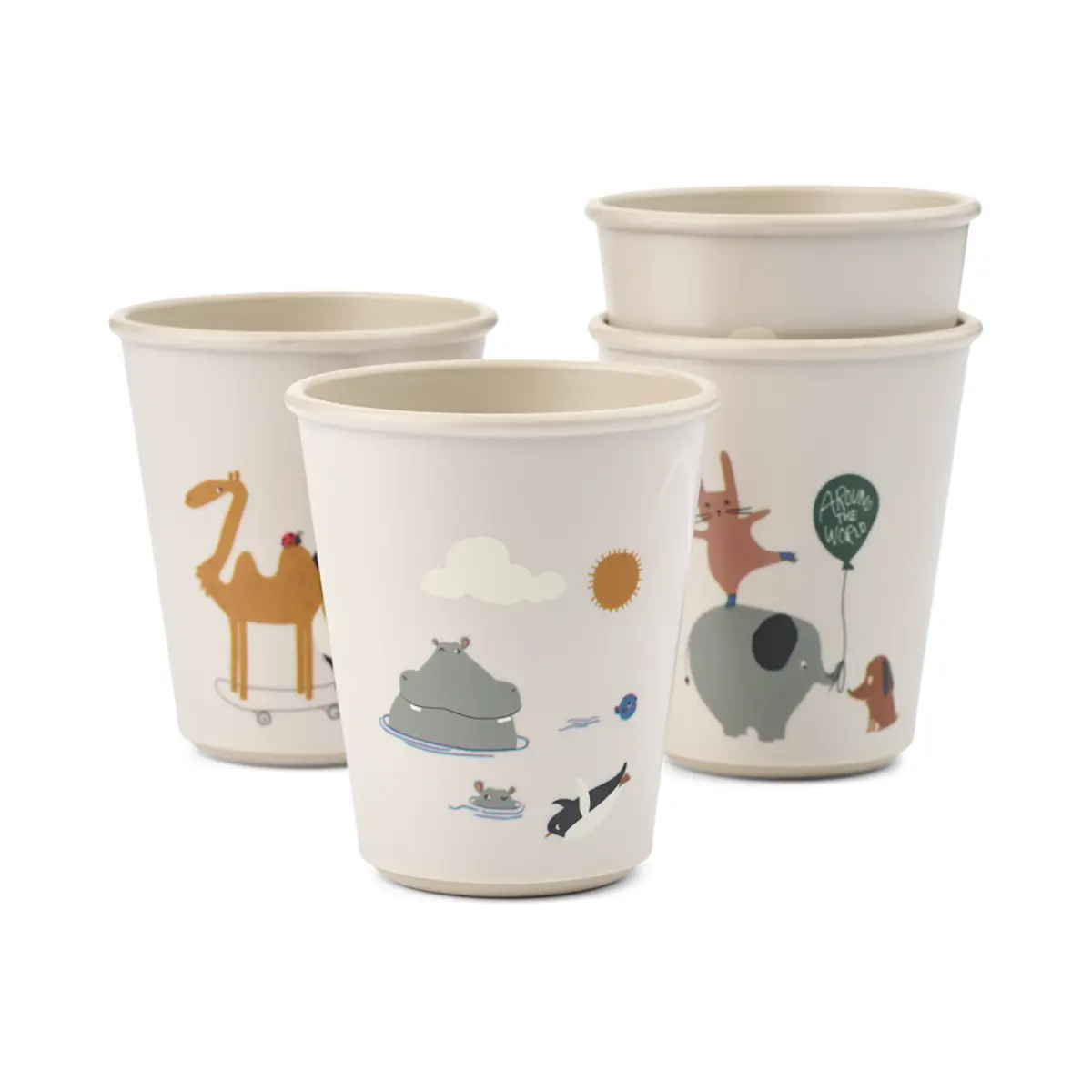 Liewood Kinder-Becher Lana „Around the world / Sandy“ aus PET, 4er-Set