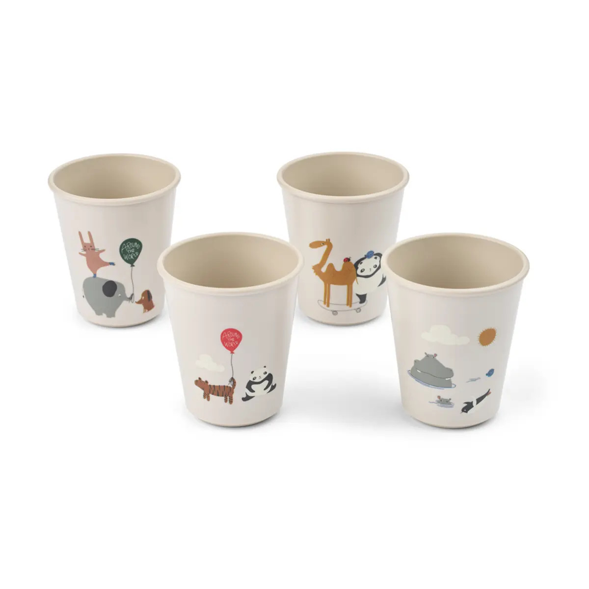 Liewood Kinder-Becher Lana „Around the world / Sandy“ aus PET, 4er-Set