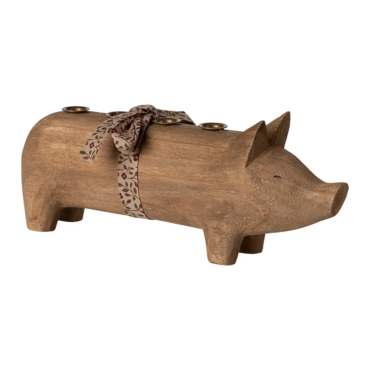 Maileg Kerzenständer aus Holz, Schwein, Advent - Natur, L23cm