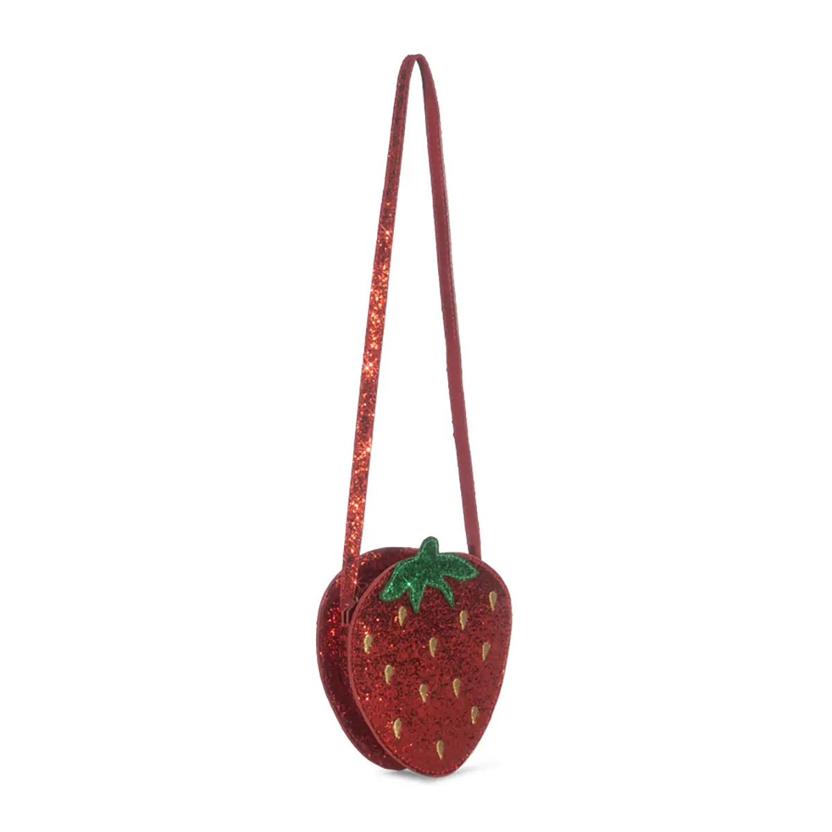 Konges Sløjd Glitzer-Schultertasche Erdbeere für Kinder „Tut / Barbados Cherry“