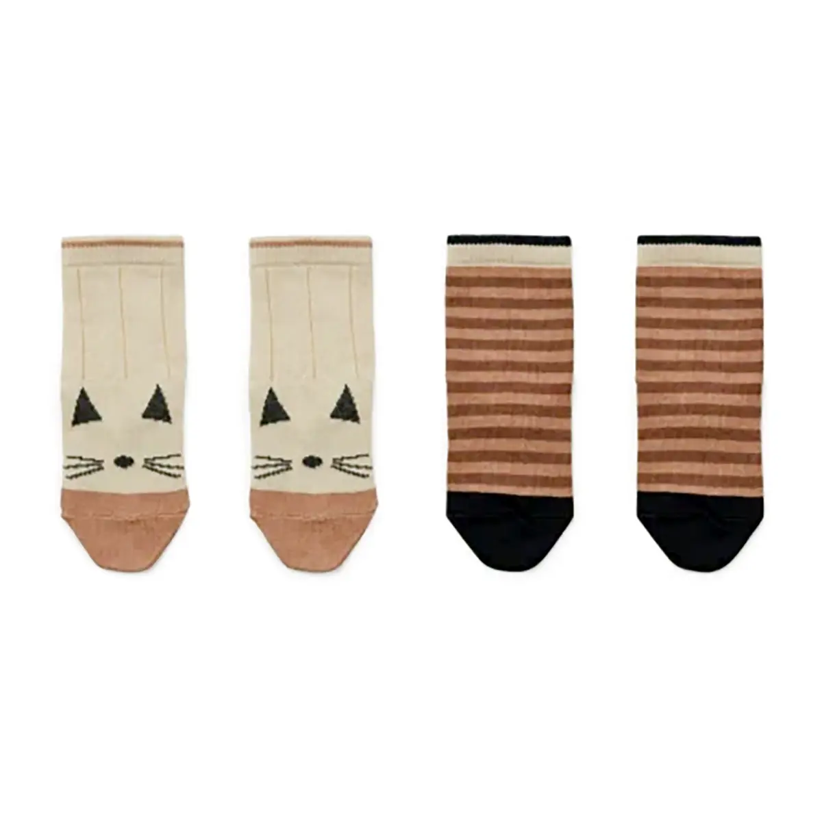 Liewood Baumwollsocken-Set Silas „Cat/stripe coral blush“, 2er-Pack