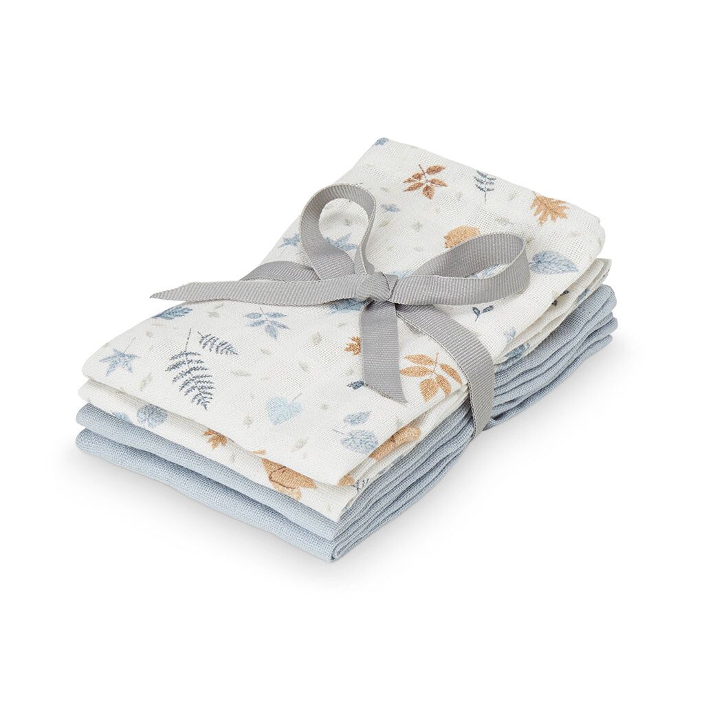 Cam Cam Musselin Waschlappen „Mix Forest, Dusty Blue“, 4er-Set, 30x30cm, GOTS