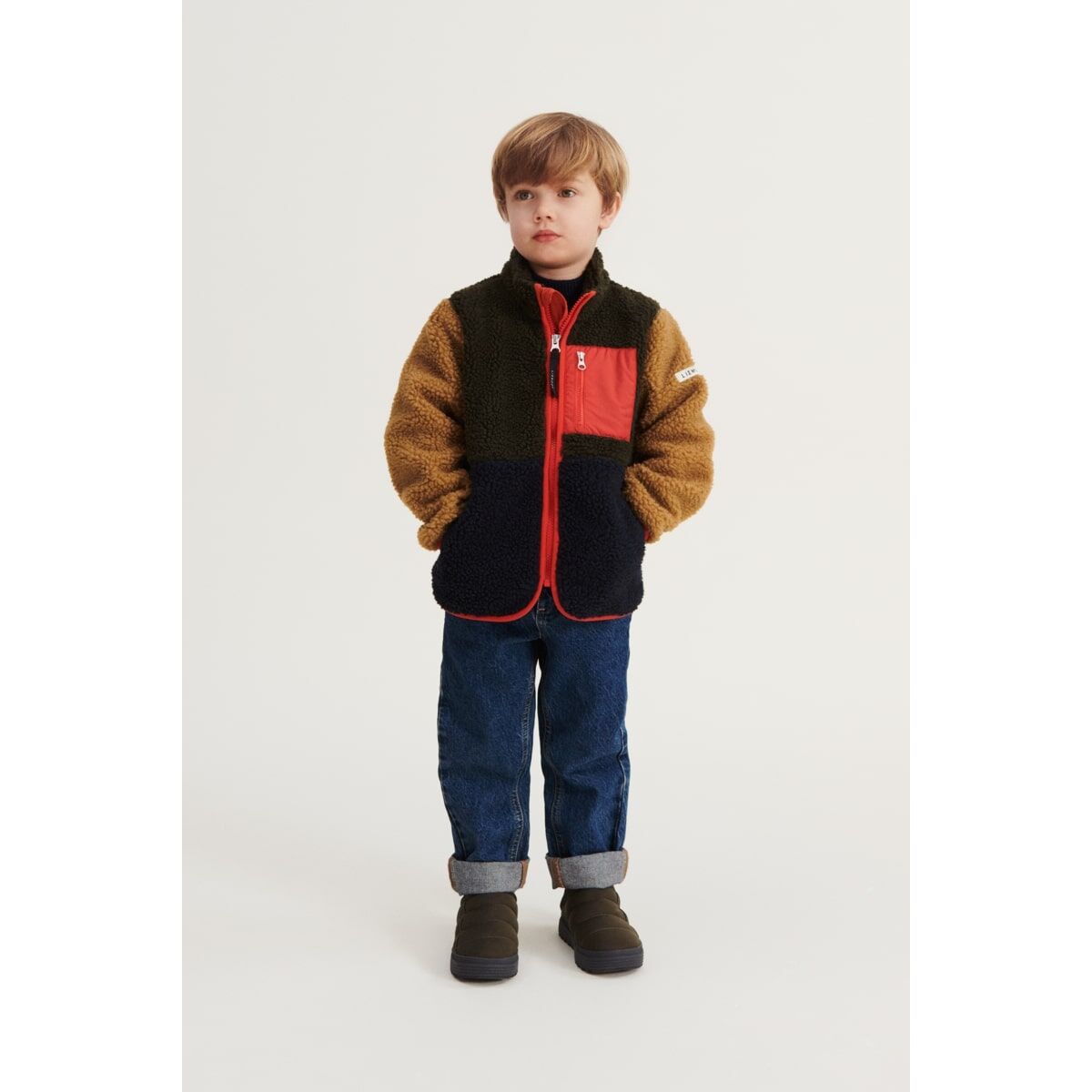 DELISTED Liewood Nolan Sherpa Jacke für Kinder „Nebelgrau / Army brown“, Gr. 116 – Bild 7
