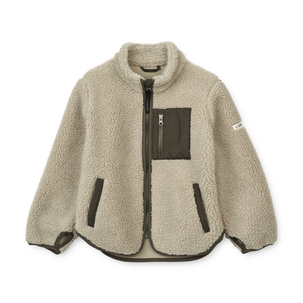 Liewood Nolan Sherpa Jacke für Kinder „Mist : Army brown“ 01