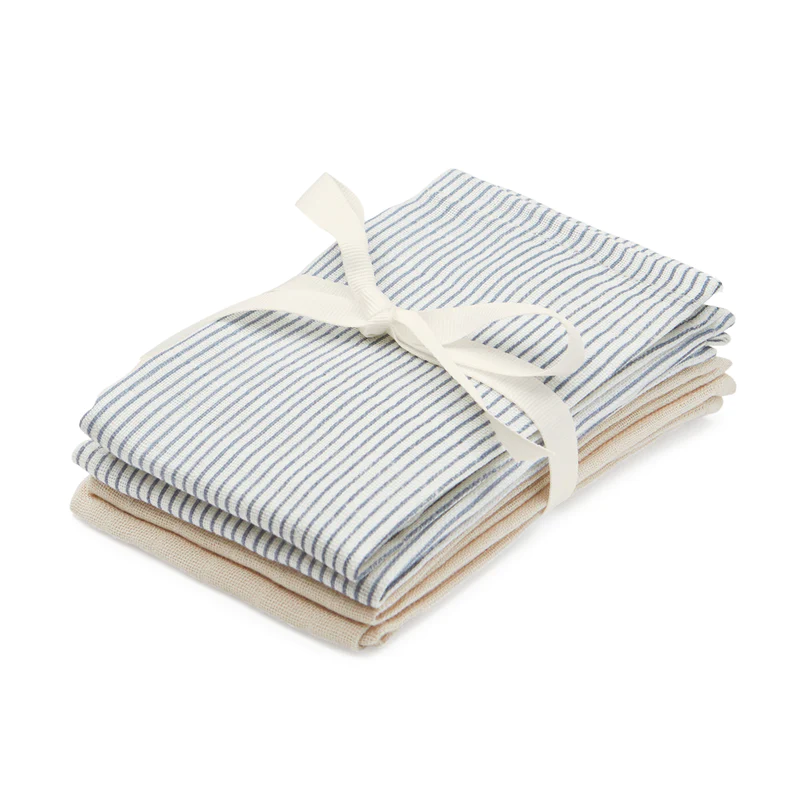 Cam Cam Musselin Waschlappen „Classic Stripes Blue“, 4er-Set, 30x30cm, GOTS