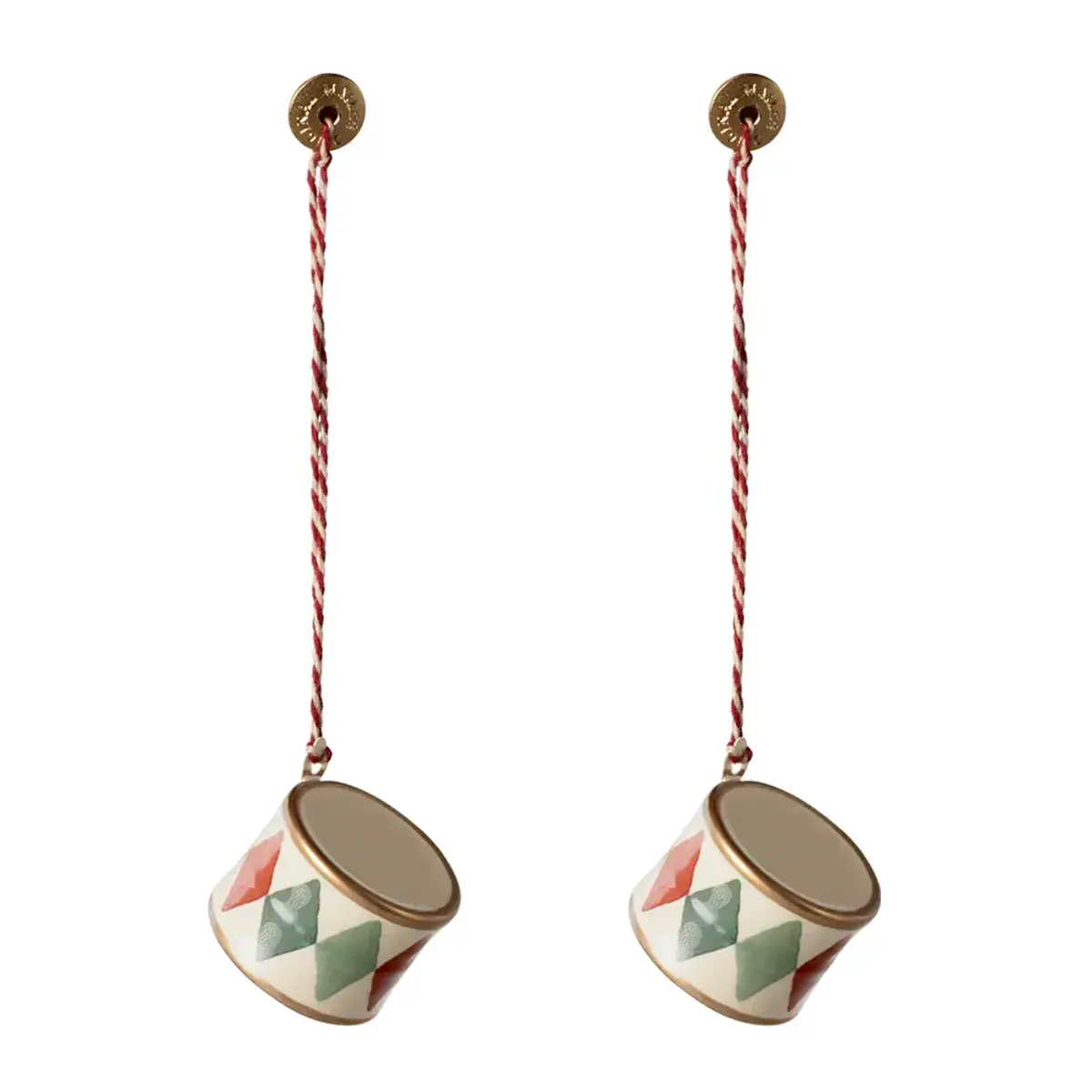 Maileg Weihnachtsbaumschmuck 2er-Set Metall Trommel „grün“ 2,5cm (1)