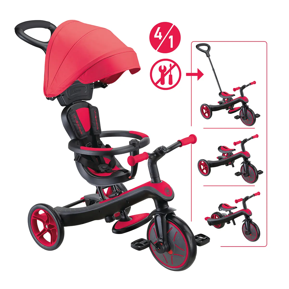 Globber Trike Explorer 4-in-1 – Rot, 10M-5J, mitwachsendes Dreirad (neue Version) – Bild 2