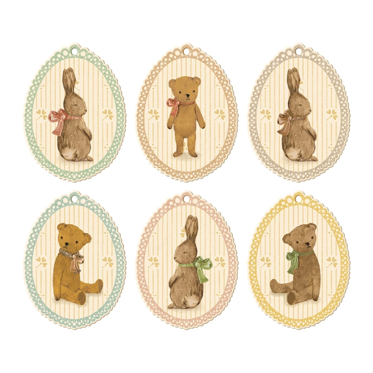 DELISTED Maileg Geschenkanhänger-Set „Hasen und Teddys“, 12er-Set