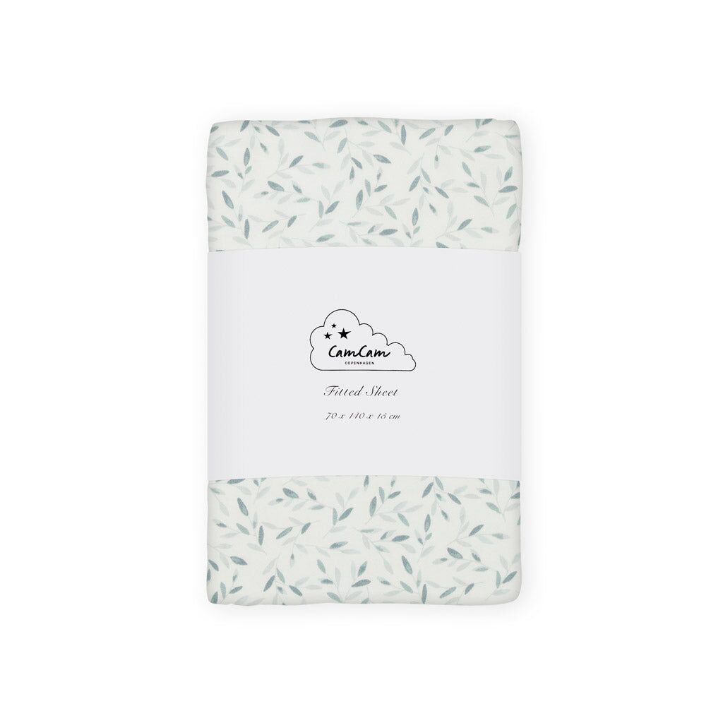 Cam Cam Spannbettlaken „Green Leaves“, 70x140x15cm, GOTS