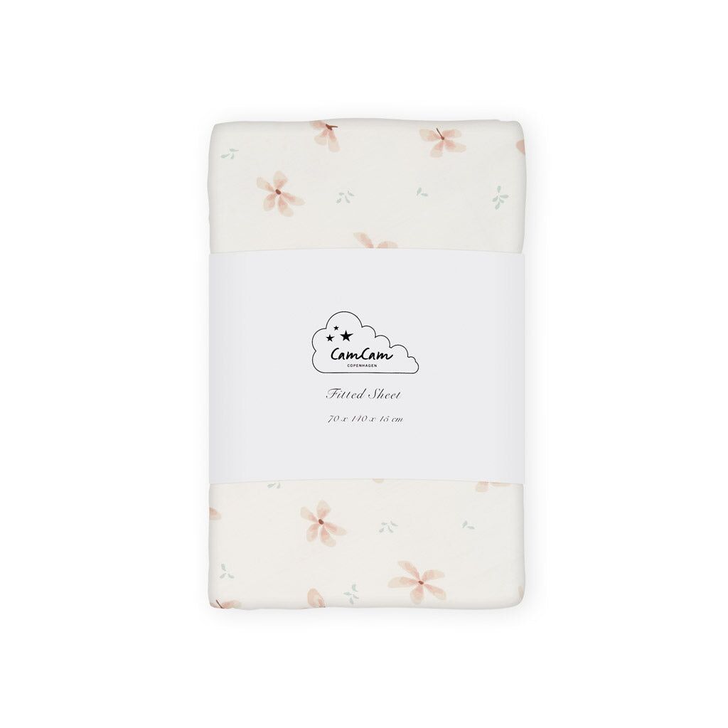 Cam Cam Spannbettlaken „Wildflower Creme“, 70x140x15cm, GOTS