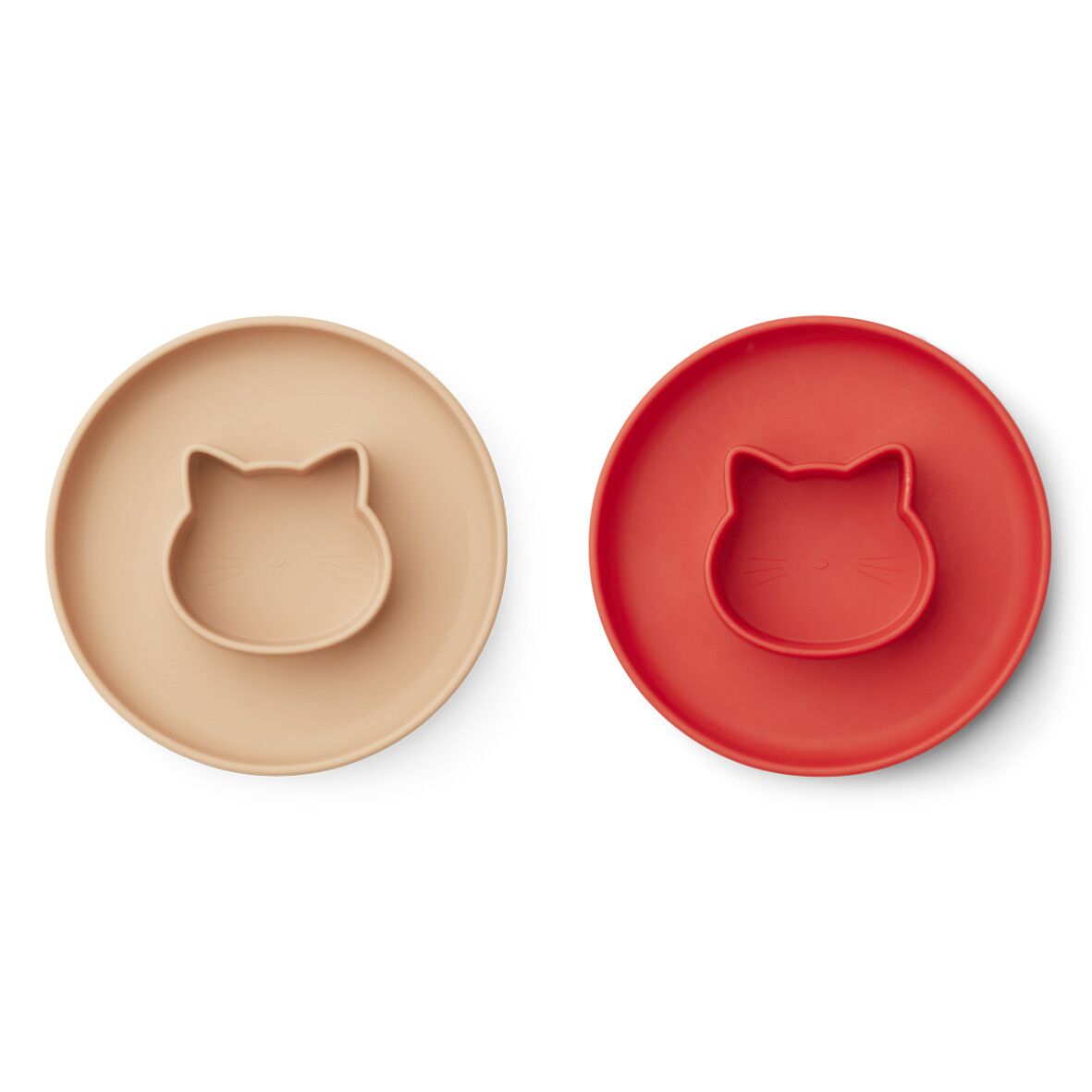Liewood Gordon 2-in-1 Kinderteller mit Schalen „Cat apple red / tuscany rose mix“, Silikon, 2er-Set – Bild 2